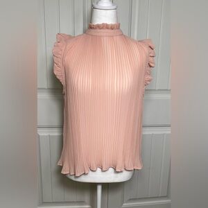 Womens Sleeveless Ruffled Sheer Pleated Casual Blouse Size Small